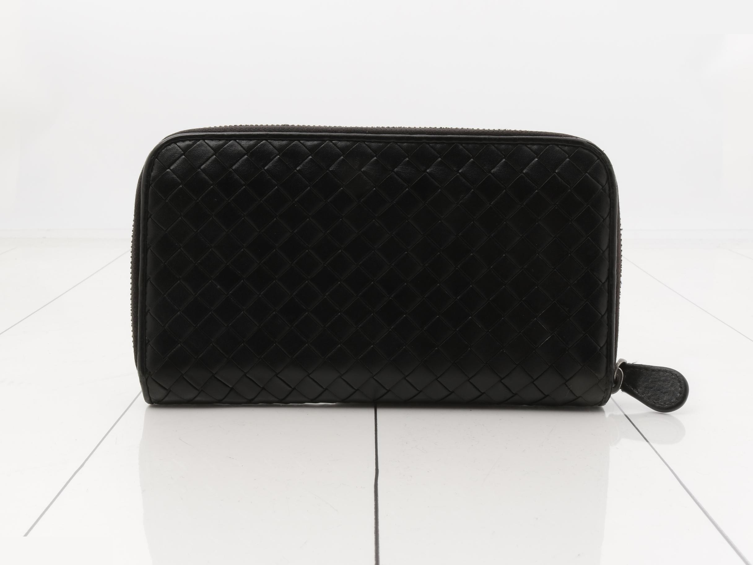Intrecciato Zip-Around Wallet, Black — view 2