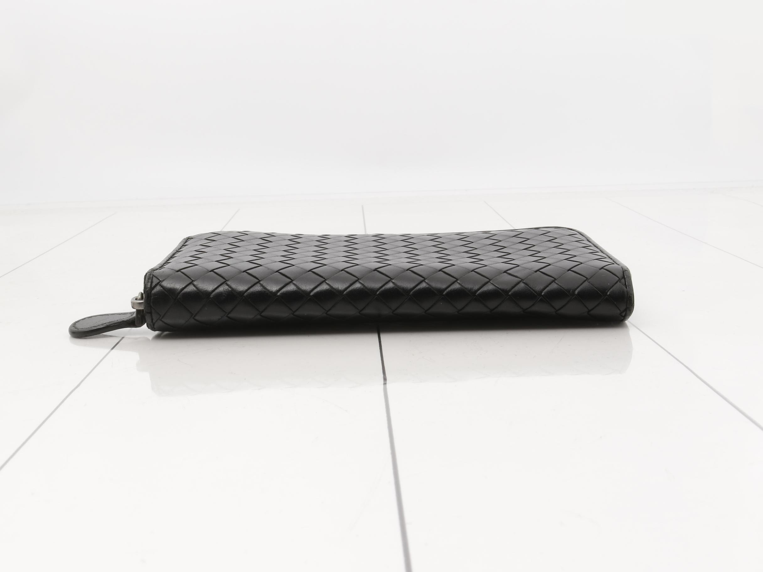 Intrecciato Zip-Around Wallet, Black — view 3