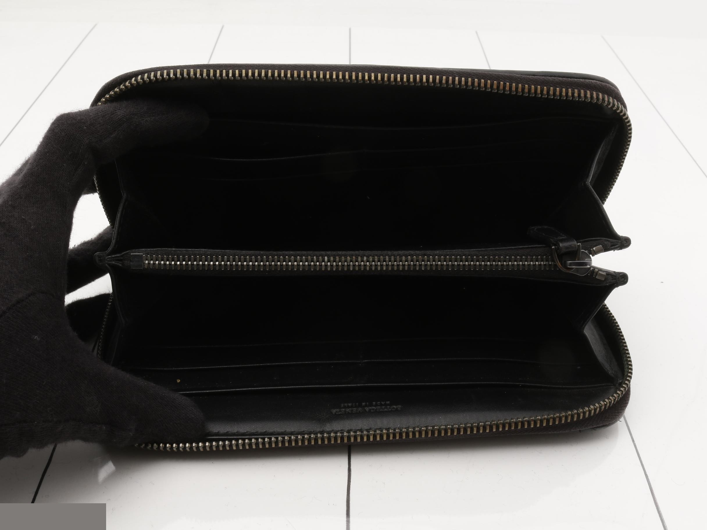 Intrecciato Zip-Around Wallet, Black — view 4