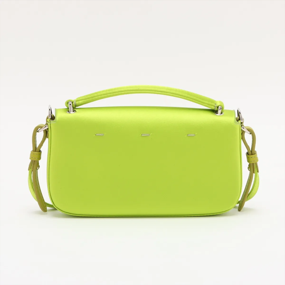Bucket Satin x Leather 2WAY Handbag Green 7AS142 — view 2
