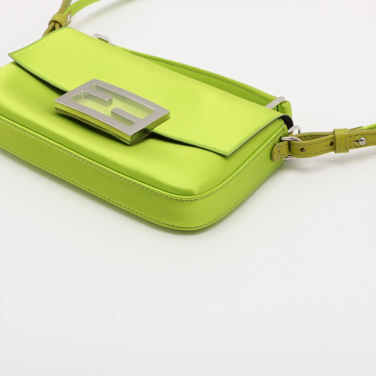 Bucket Satin x Leather 2WAY Handbag Green 7AS142 — view 3