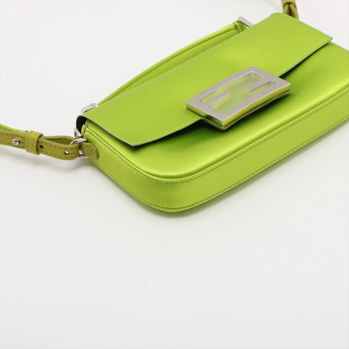 Bucket Satin x Leather 2WAY Handbag Green 7AS142 — view 4