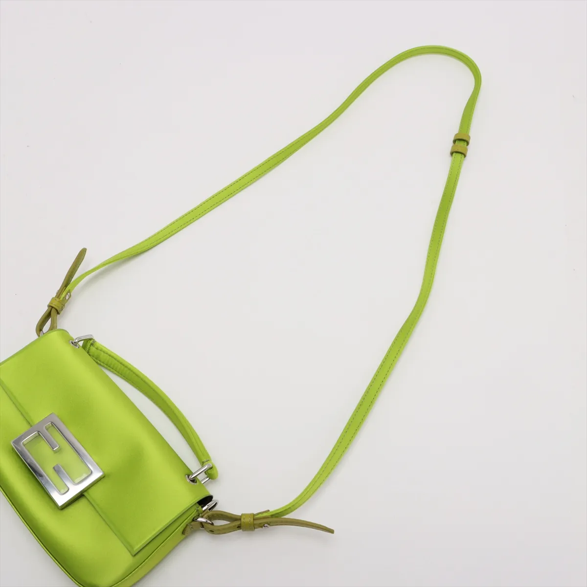 Bucket Satin x Leather 2WAY Handbag Green 7AS142 — view 5