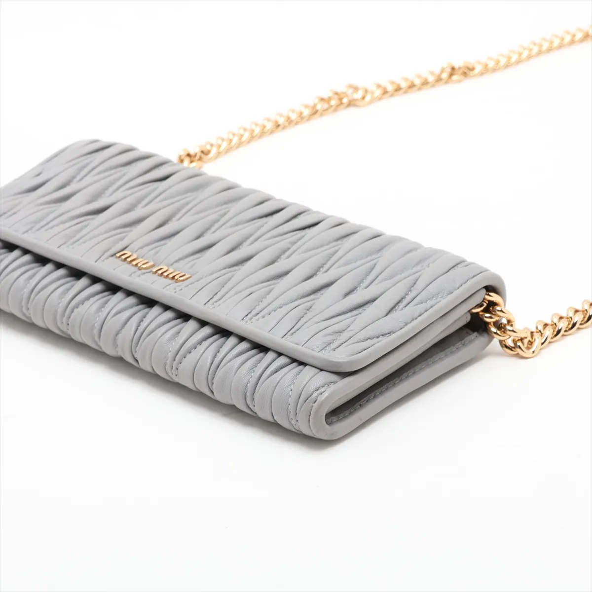 Matelassé 5BP290 Leather Chain Wallet, Gray, Unsigned Guarantee Card — view 3