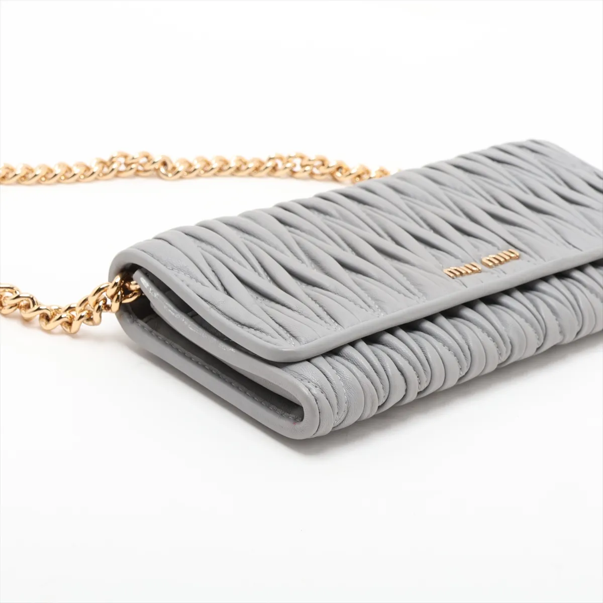 Matelassé 5BP290 Leather Chain Wallet, Gray, Unsigned Guarantee Card — view 4