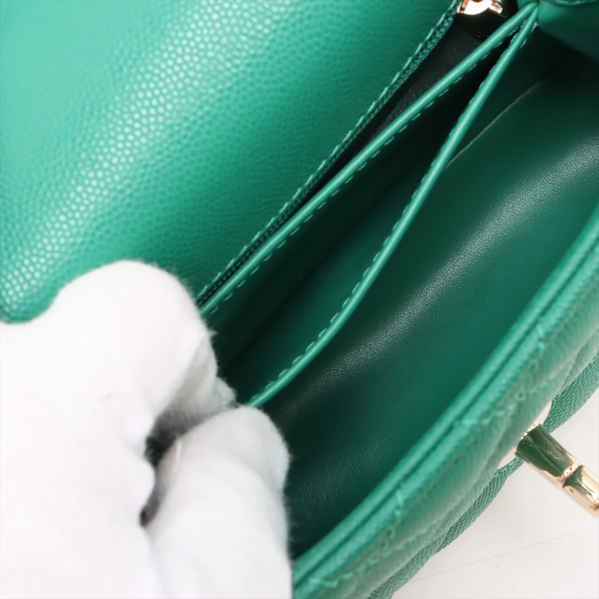 [Individually wrapped] Chanel Coco Handle 19 XXS Caviar Skin 2WAY Handbag Green Gold Hardware T6L16E6A Random Plate AS2215 — view 9