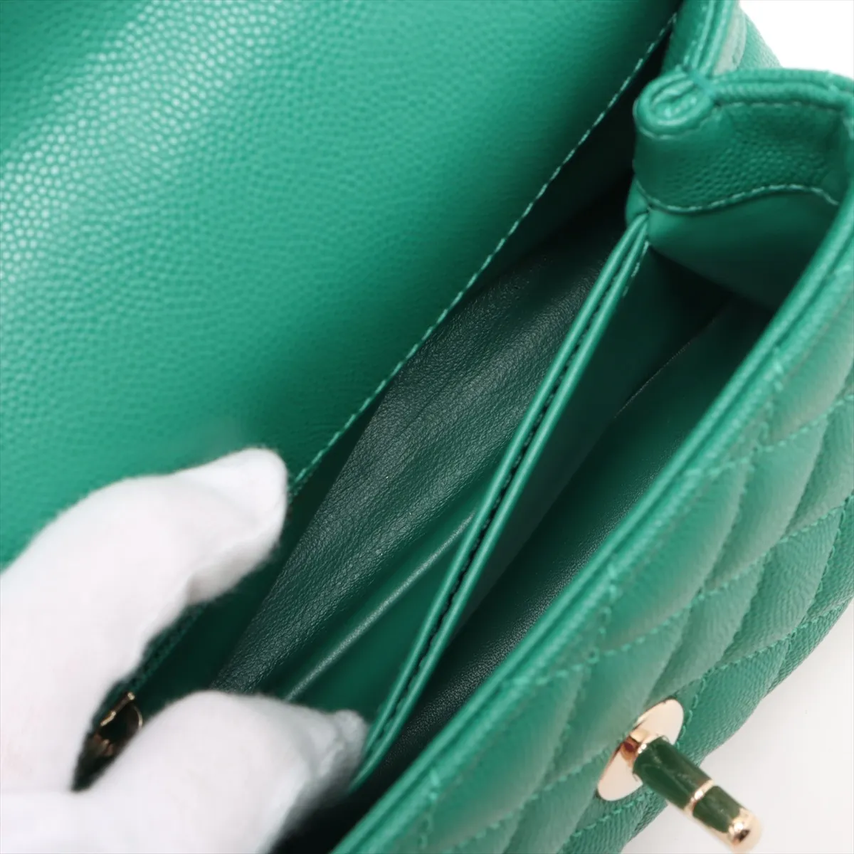 [Individually wrapped] Chanel Coco Handle 19 XXS Caviar Skin 2WAY Handbag Green Gold Hardware T6L16E6A Random Plate AS2215 — view 10