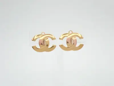 earrings, model 02P, Coco Mark design, gold, 2.3 cm wide.