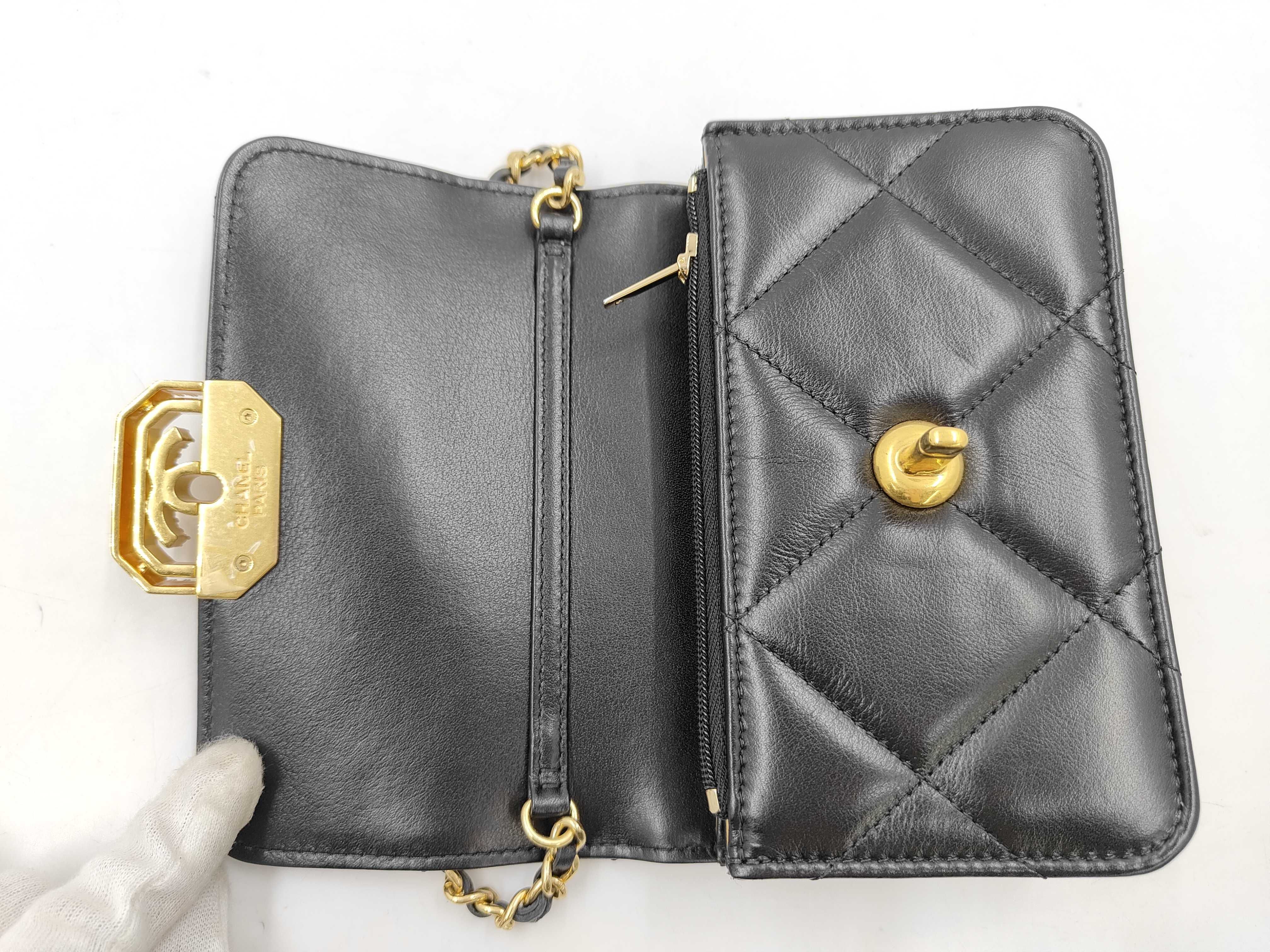 Mini Flap Chain Shoulder Bag, Black Lambskin, Rhinestone, Coco Mark, Gold Hardware. — view 8