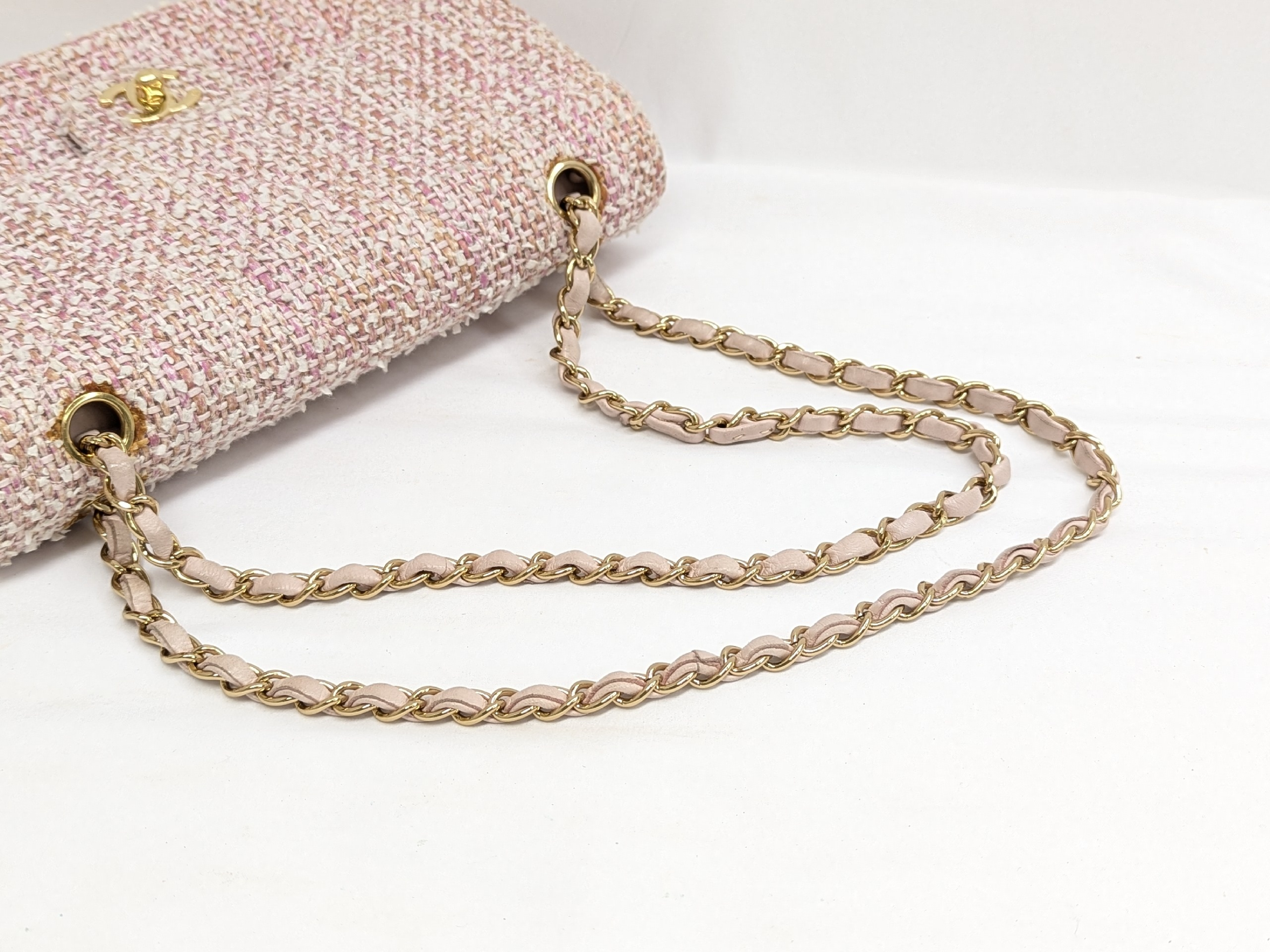 Tweed Double Flap Shoulder Bag, Size 25, Pink, Series 8 — view 6