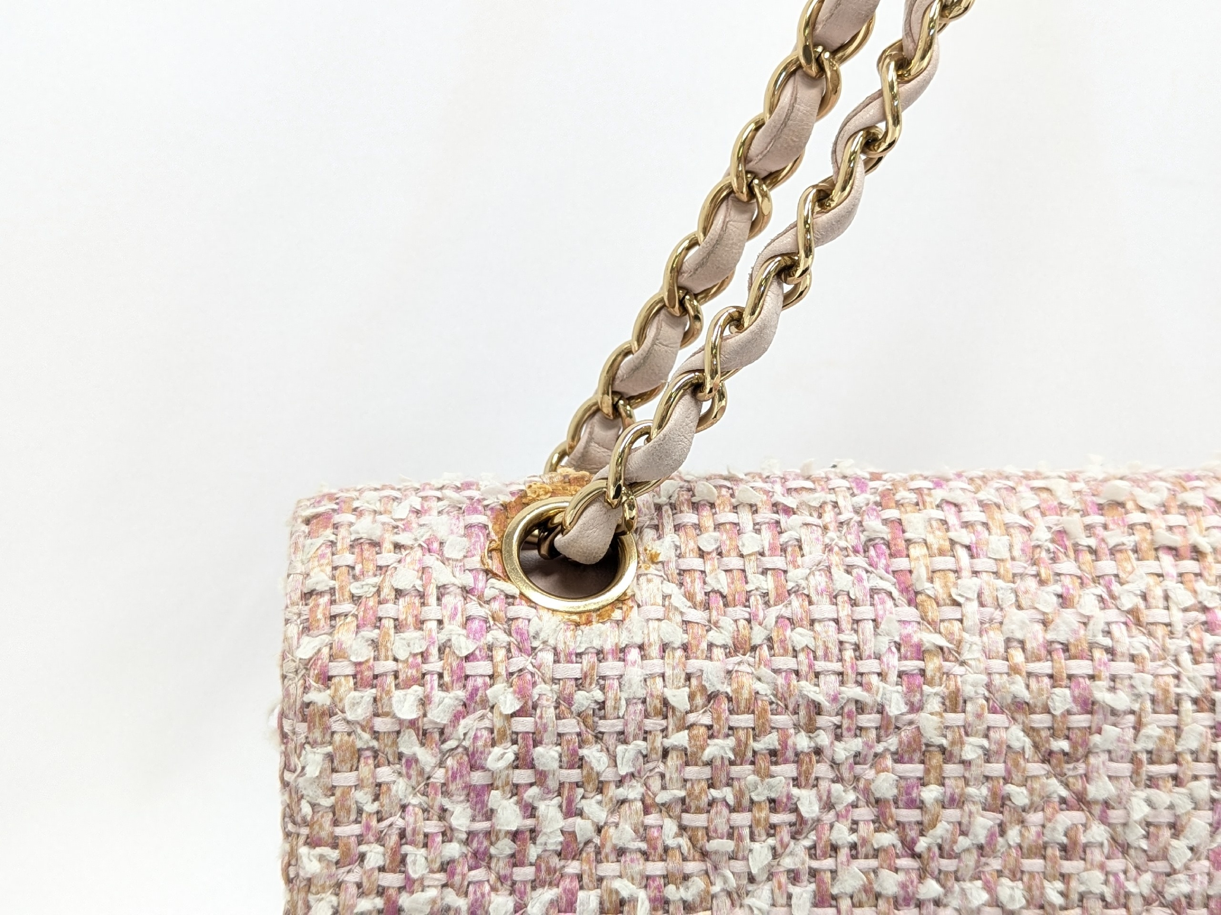 Tweed Double Flap Shoulder Bag, Size 25, Pink, Series 8 — view 8