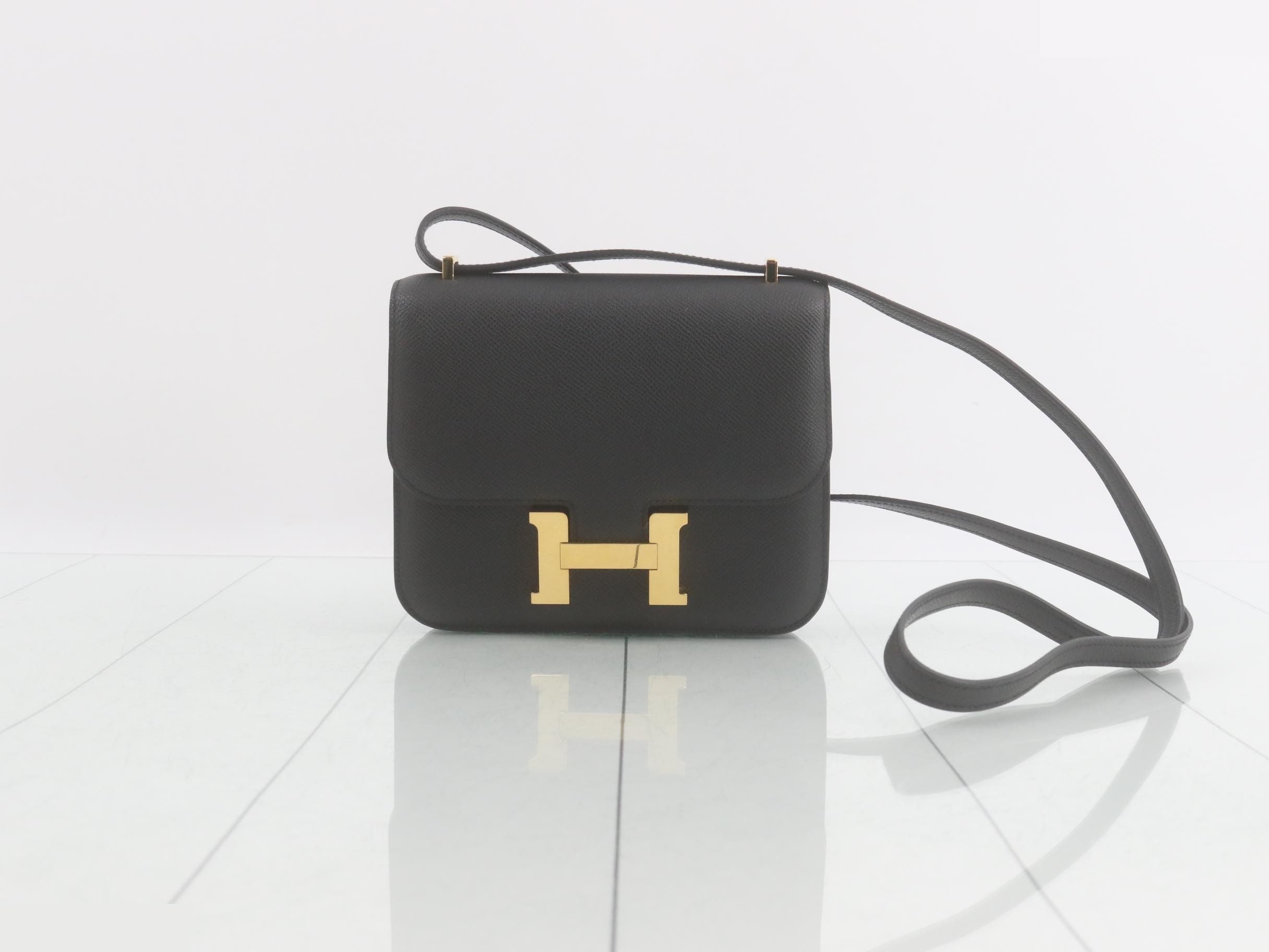 Constance Miroir Black Shoulder Bag with Gold Hardware and U Stamp