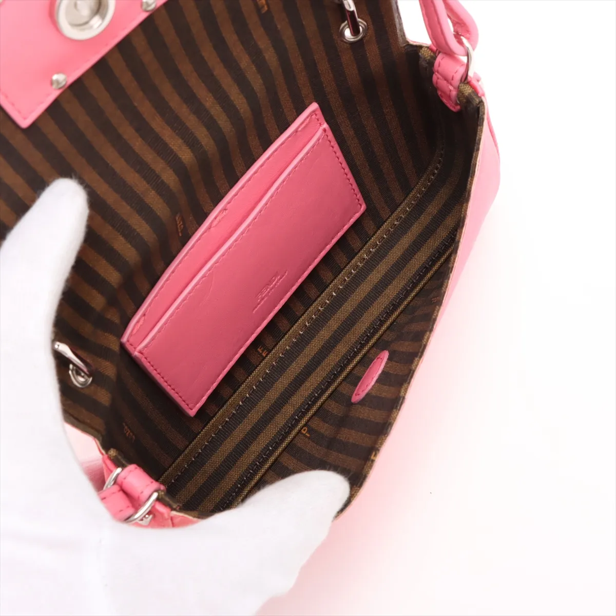 Bucket Satin x Leather 2WAY Handbag Pink 7AS142 — view 6