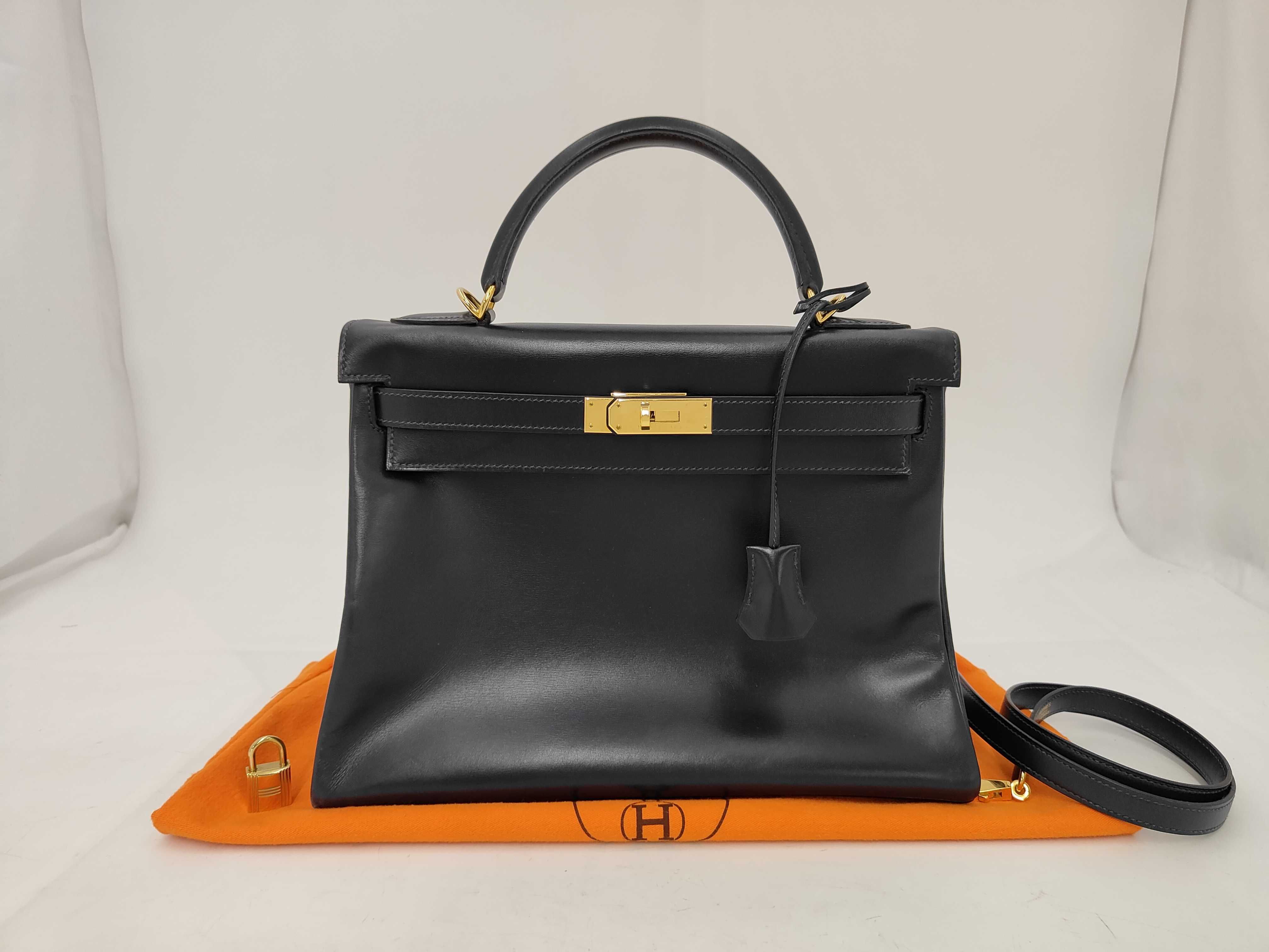 Tadelakt Kelly 32 Navy F stamp Bag 58 Handbag