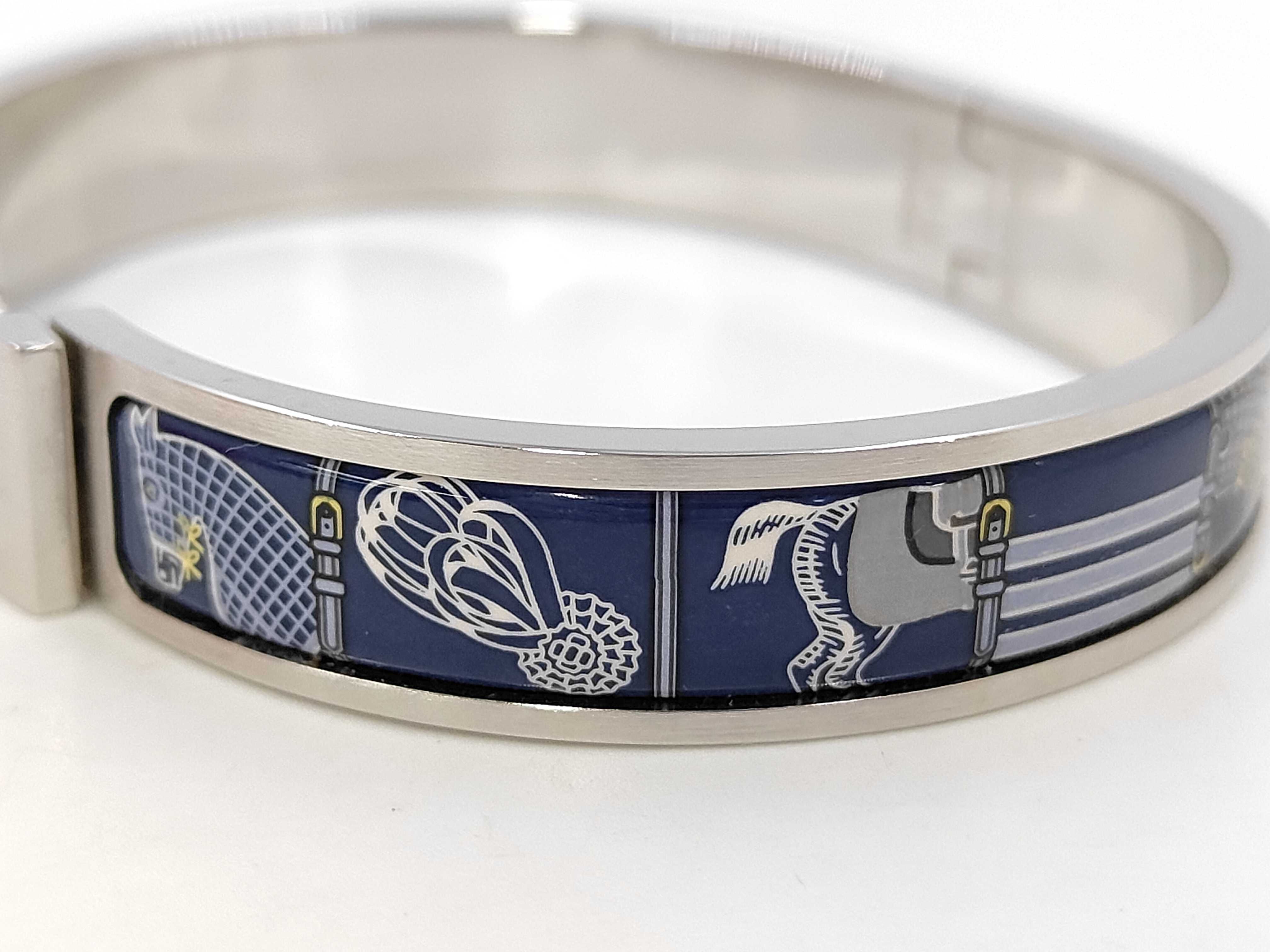 Clic HH Horse Blanket Bracelet/Bangle, Blue, Size T6 — view 4