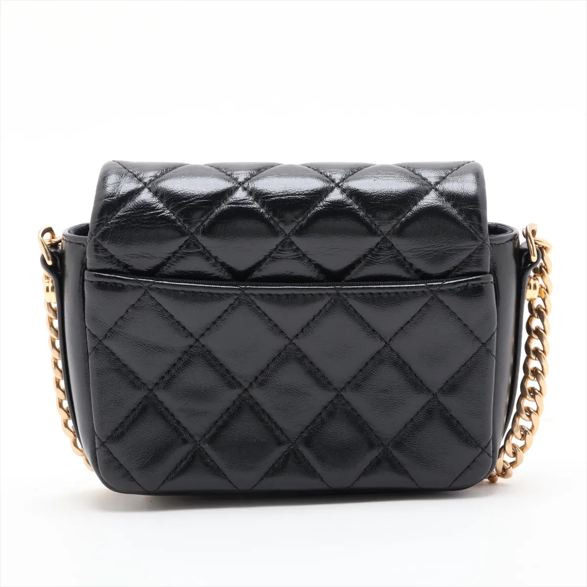 Matelassé Lambskin Chain Shoulder Bag, Black with Gold Hardware, E3UH7P41, Random Serial Number — view 2