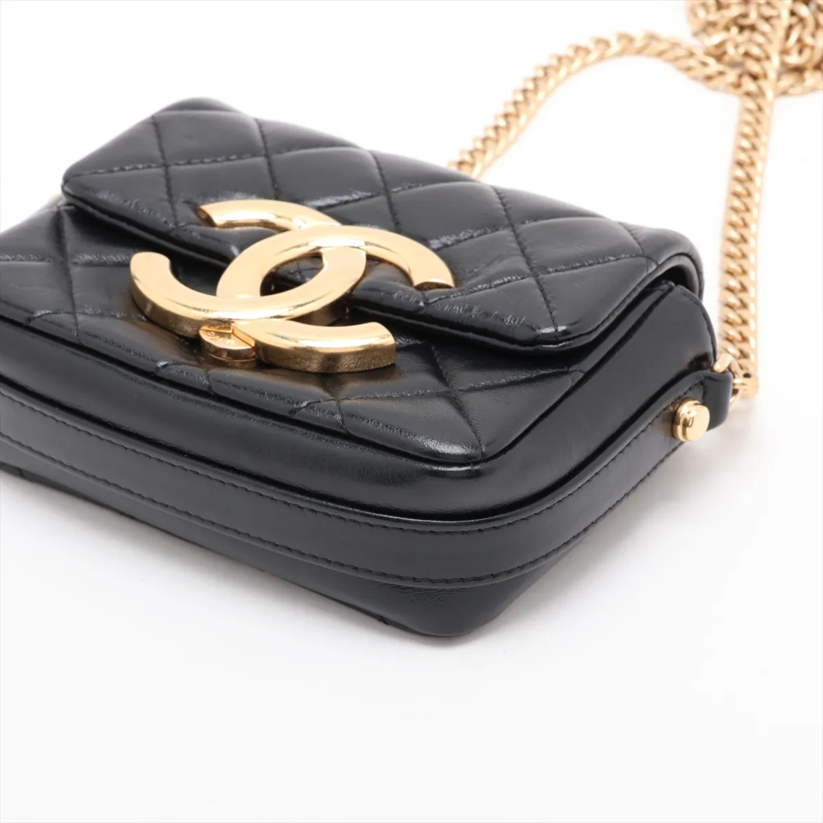 Matelassé Lambskin Chain Shoulder Bag, Black with Gold Hardware, E3UH7P41, Random Serial Number — view 3