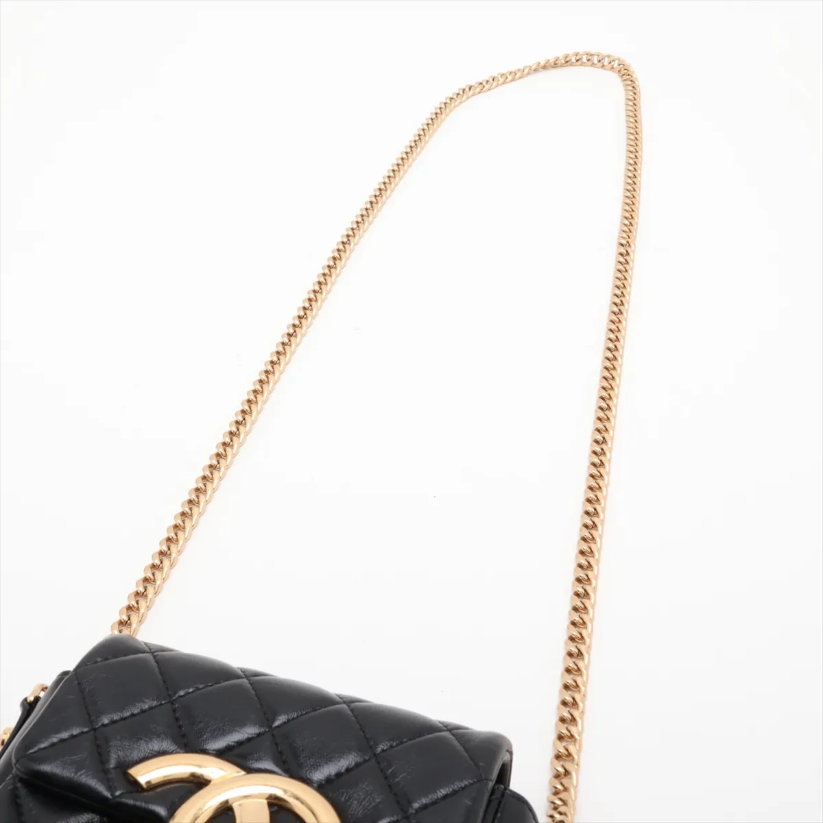Matelassé Lambskin Chain Shoulder Bag, Black with Gold Hardware, E3UH7P41, Random Serial Number — view 5