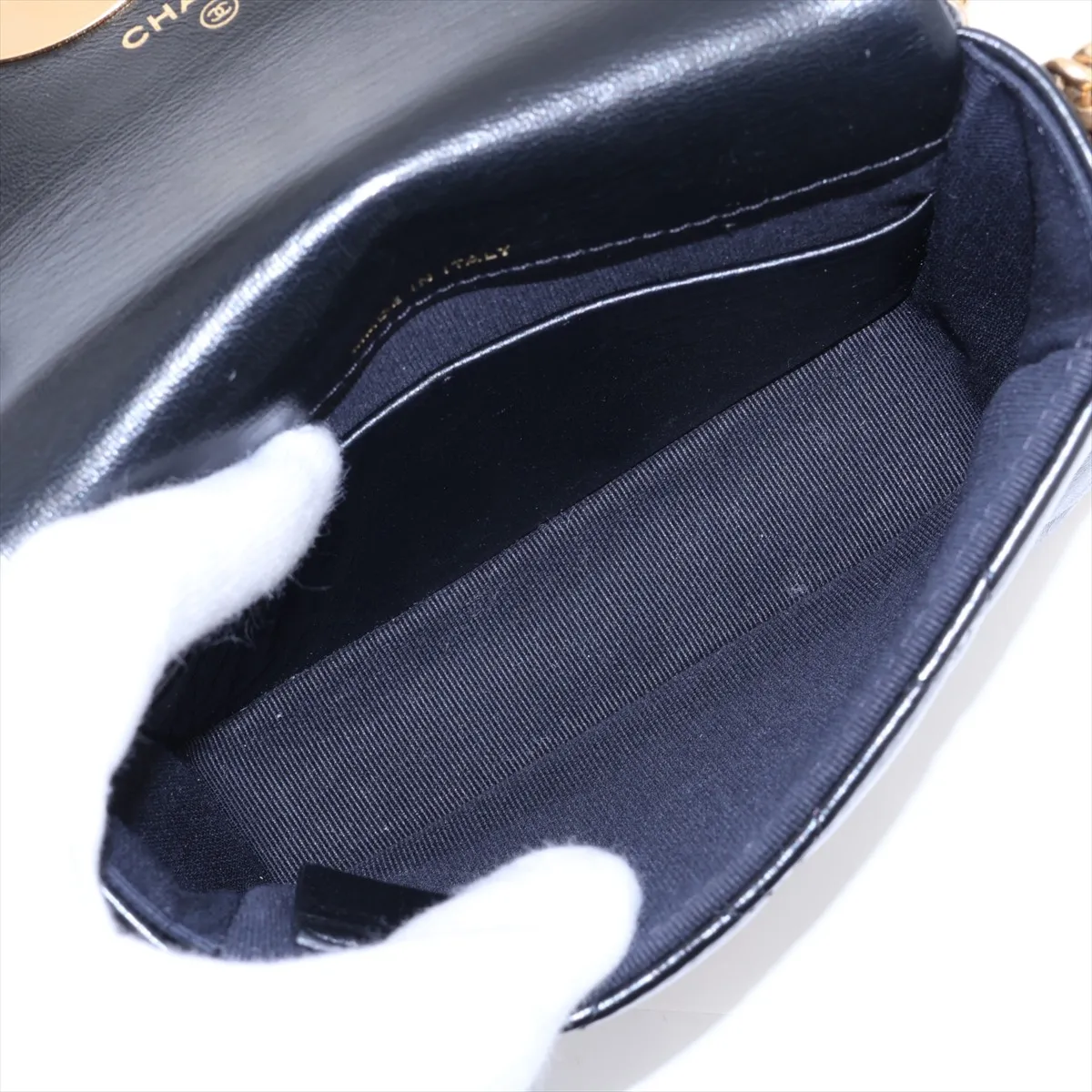 Matelassé Lambskin Chain Shoulder Bag, Black with Gold Hardware, E3UH7P41, Random Serial Number — view 6