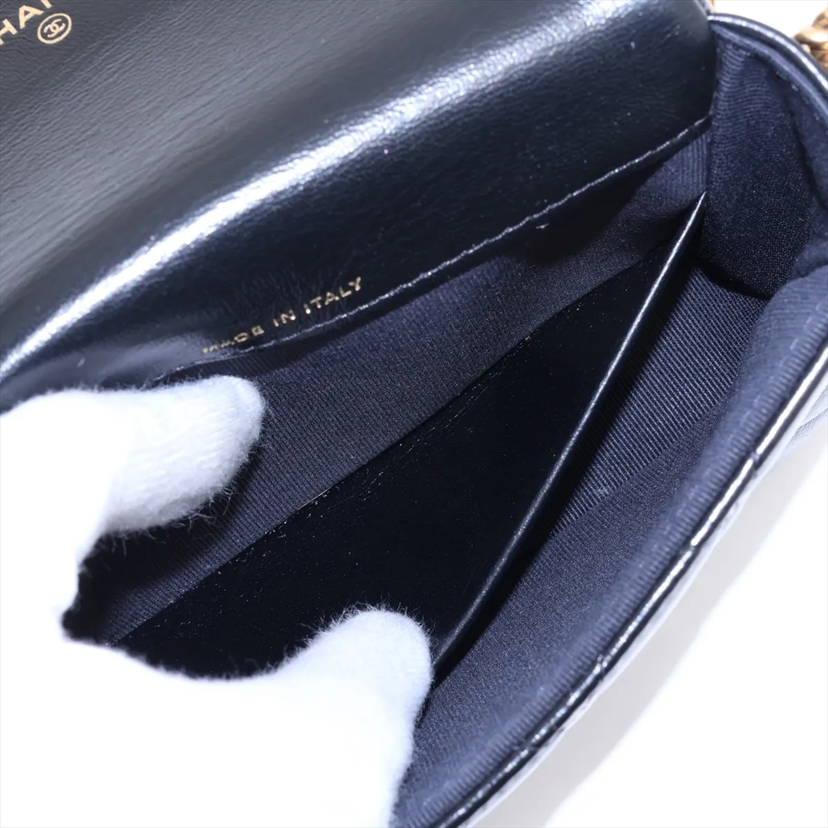 Matelassé Lambskin Chain Shoulder Bag, Black with Gold Hardware, E3UH7P41, Random Serial Number — view 7