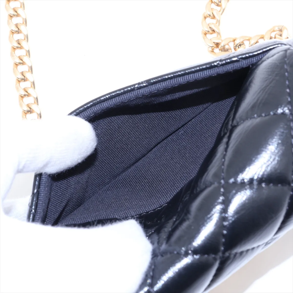 Matelassé Lambskin Chain Shoulder Bag, Black with Gold Hardware, E3UH7P41, Random Serial Number — view 8