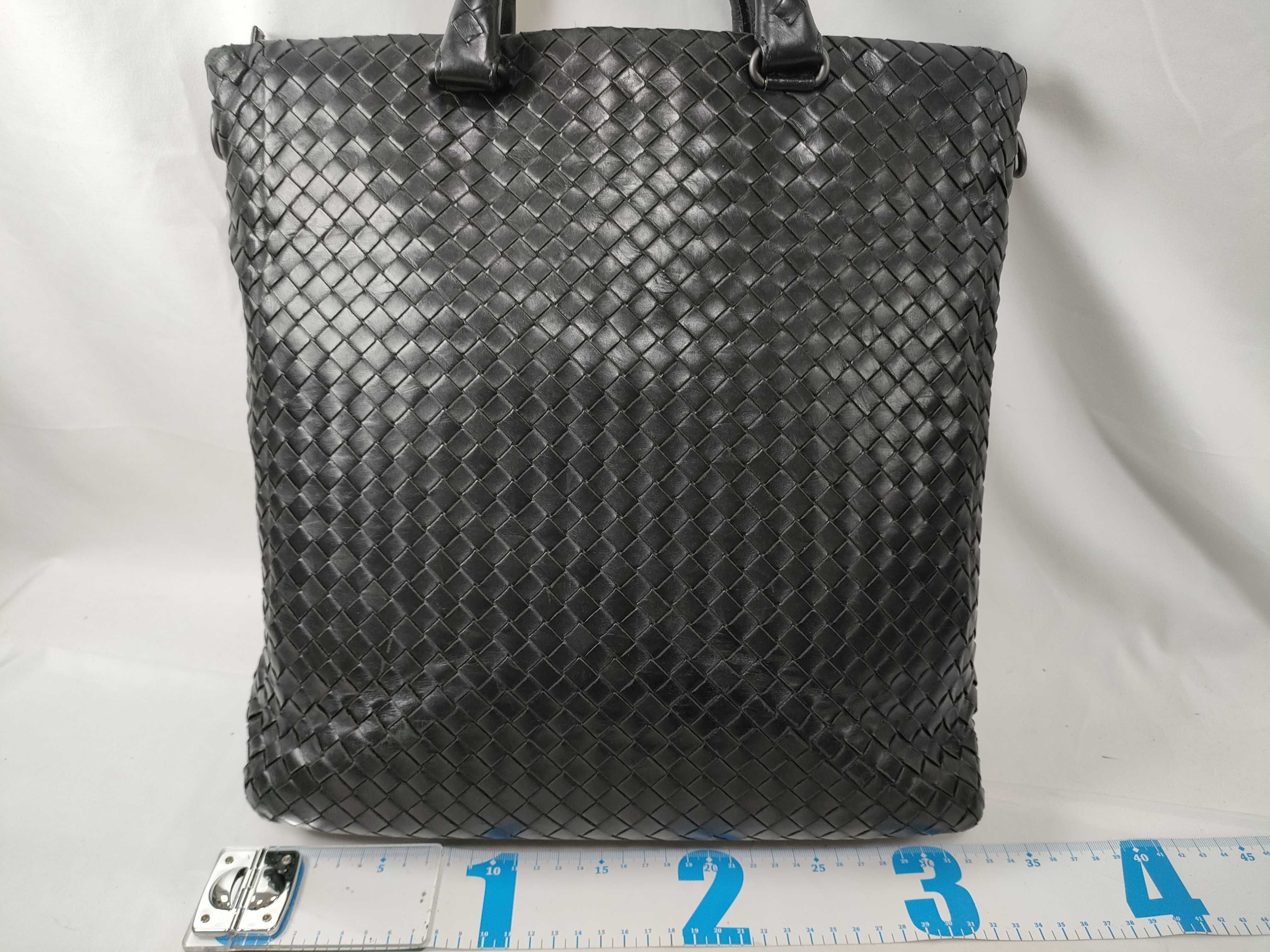 Intrecciato Leather Business Bag, Black Tote Bag — view 2