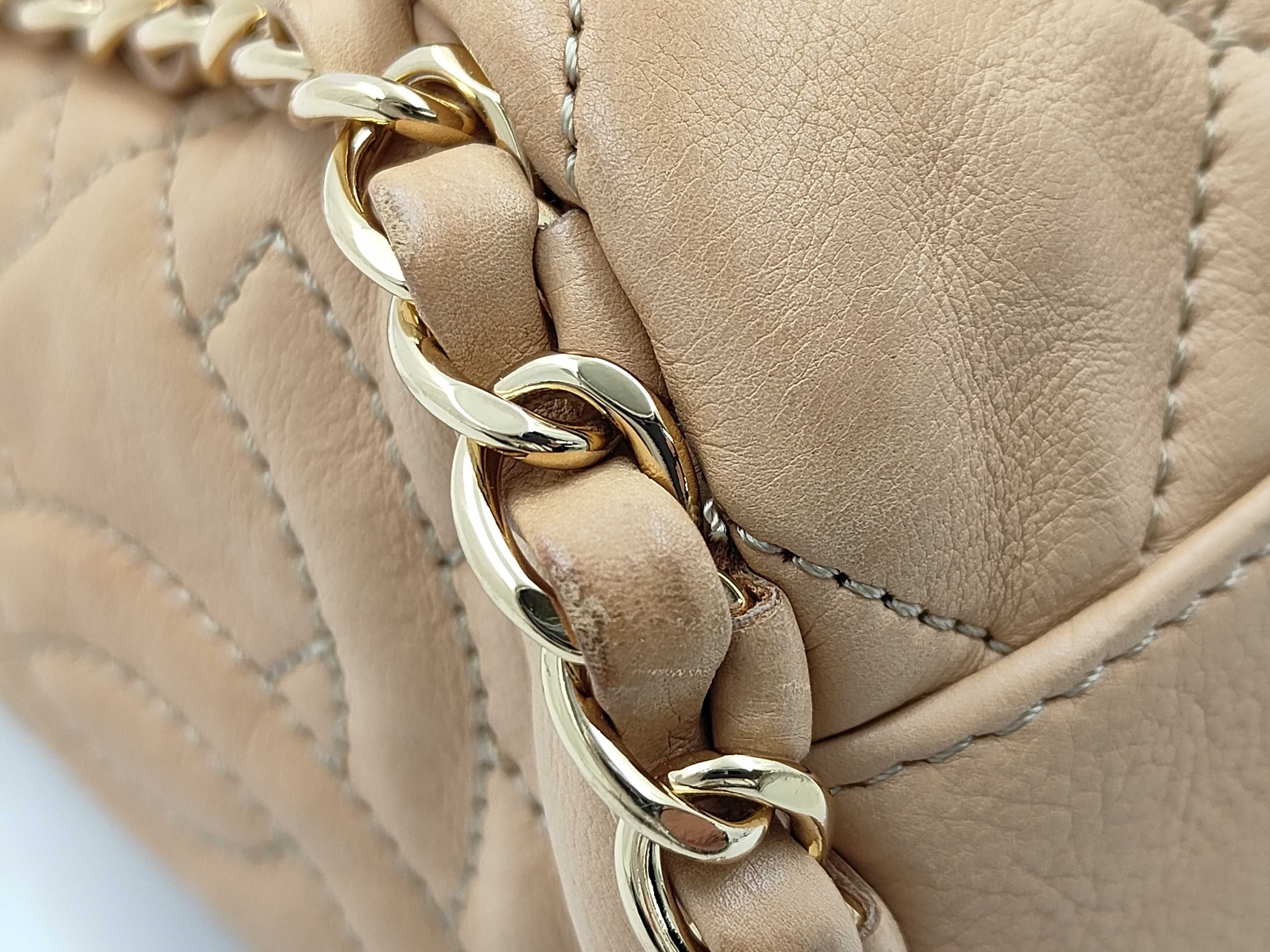 Soft Lambskin Matelassé Chain Shoulder Bag, Brown, 14698683 — view 5