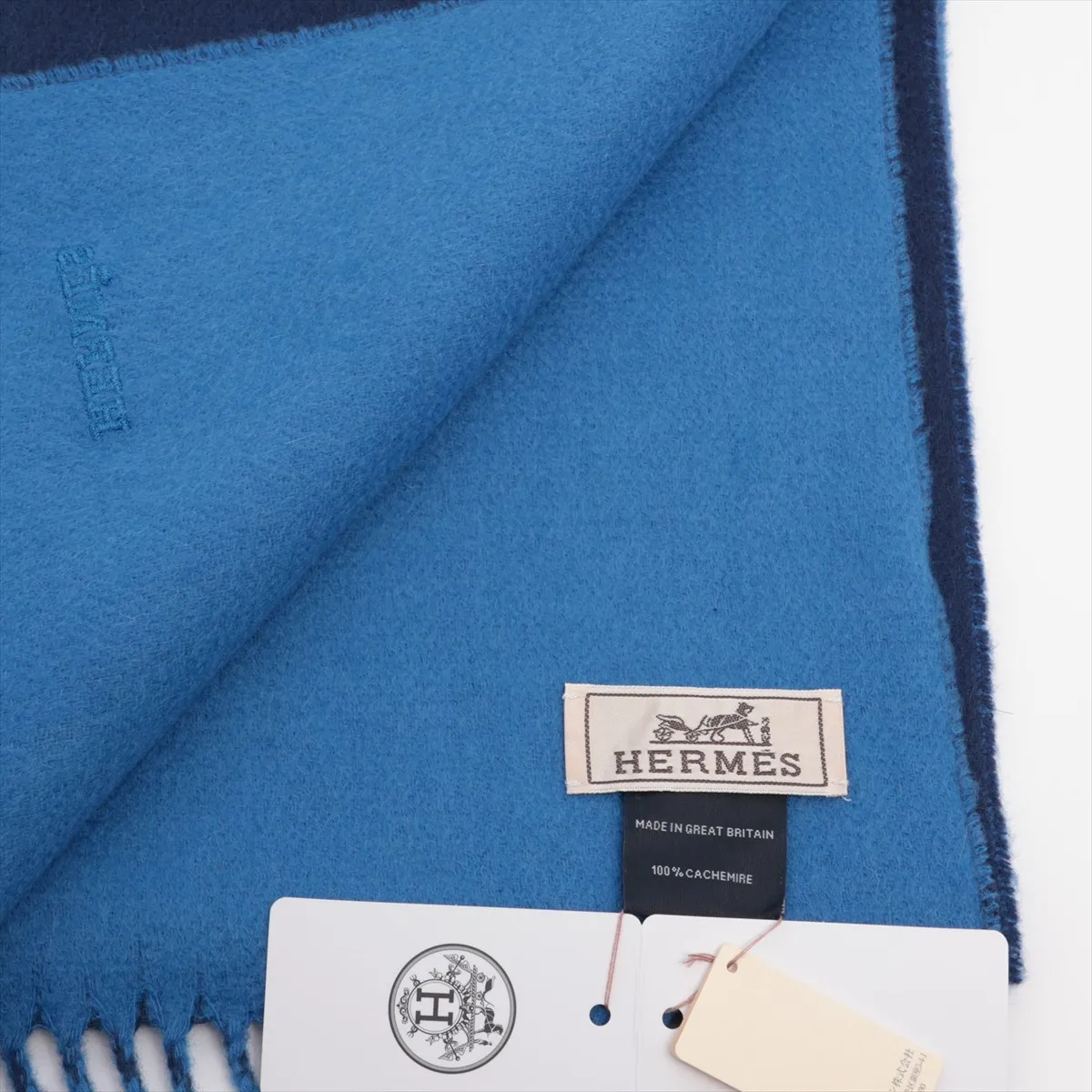logo scarf, cashmere, navy x blue, — view 2