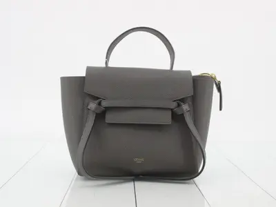 Belt bag, leather, 2-way handbag, gray