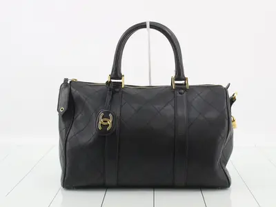 Matelassé Bicolore Duffle Bag, 2-Way, Lambskin, Black, Series 3, W37
