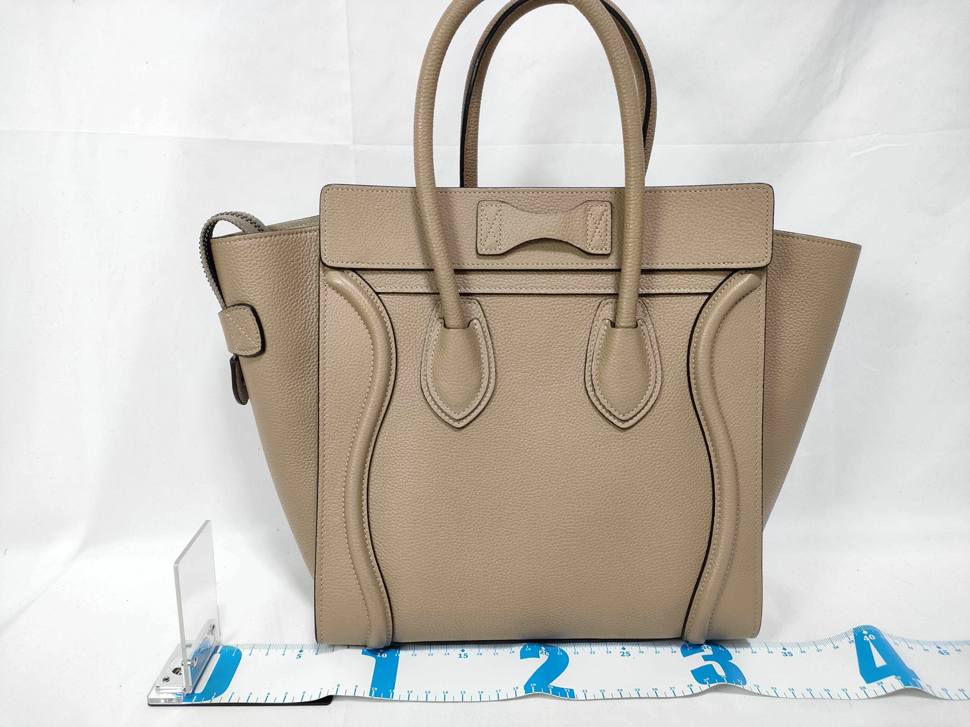 Luggage Micro Shopper Handbag, Beige Leather Handbag — view 2