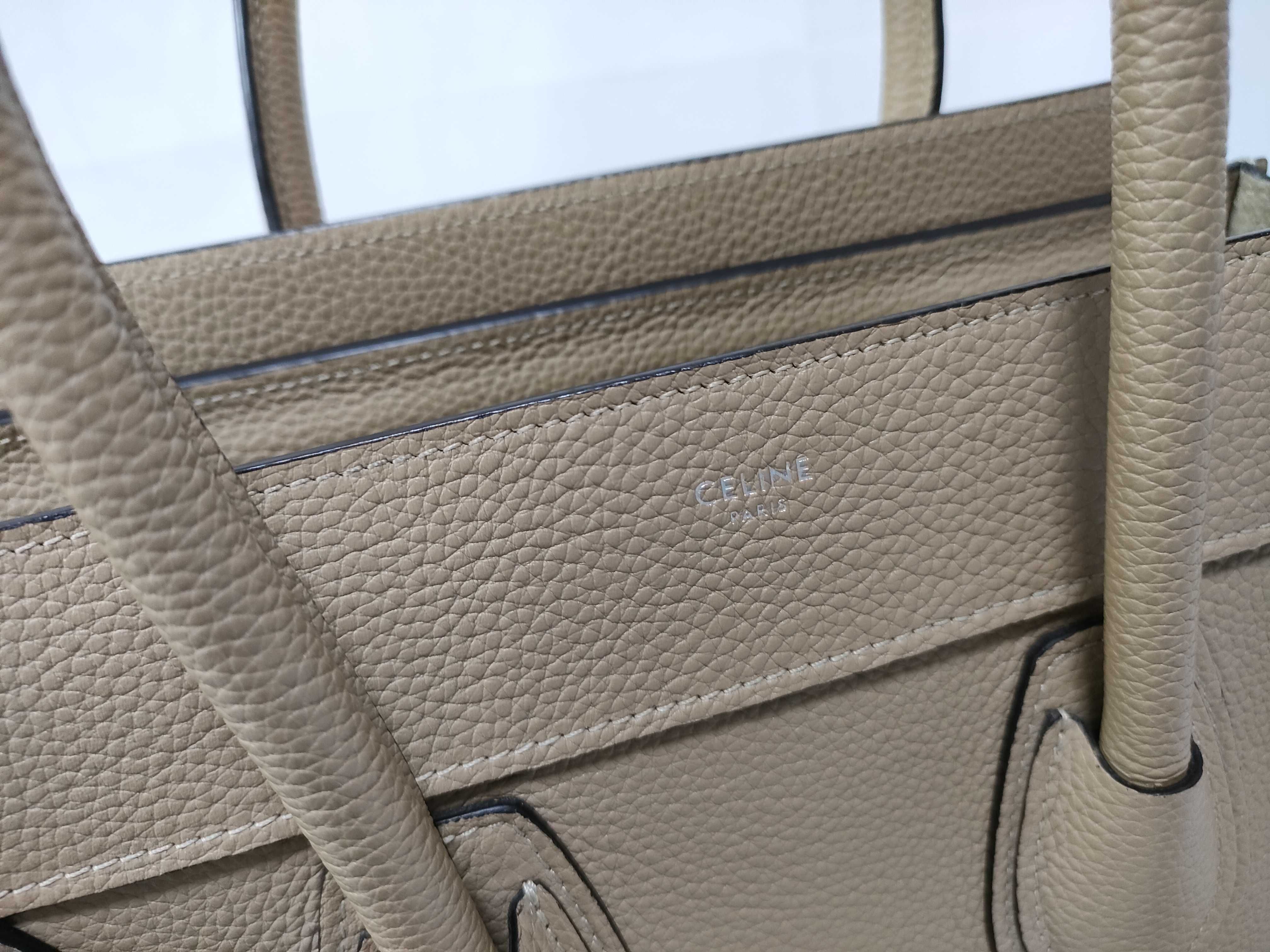 Luggage Micro Shopper Handbag, Beige Leather Handbag — view 14