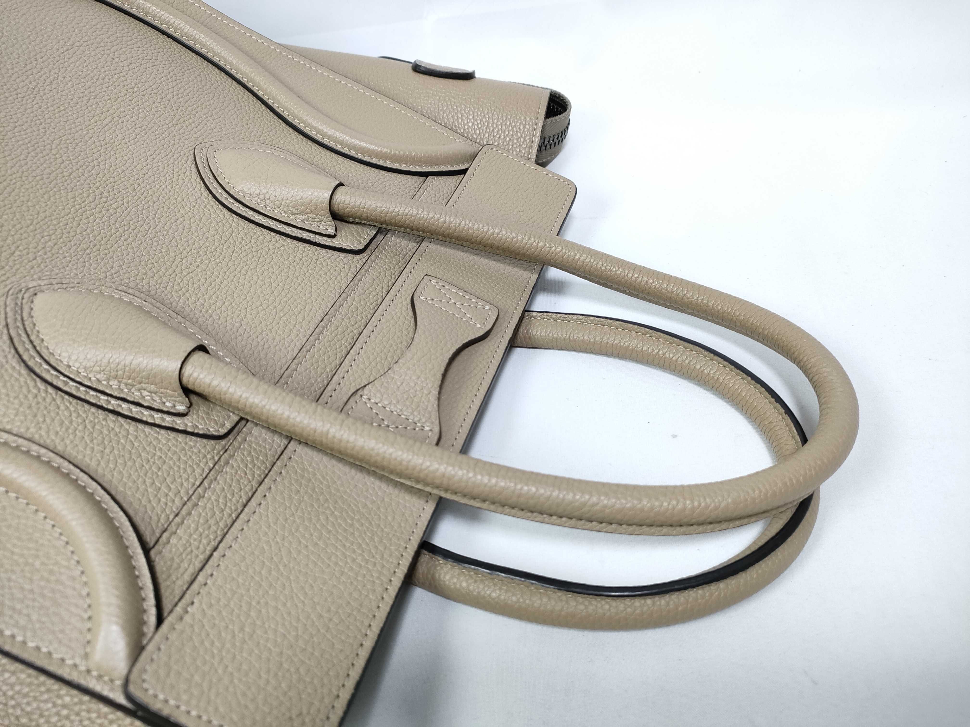 Luggage Micro Shopper Handbag, Beige Leather Handbag — view 8