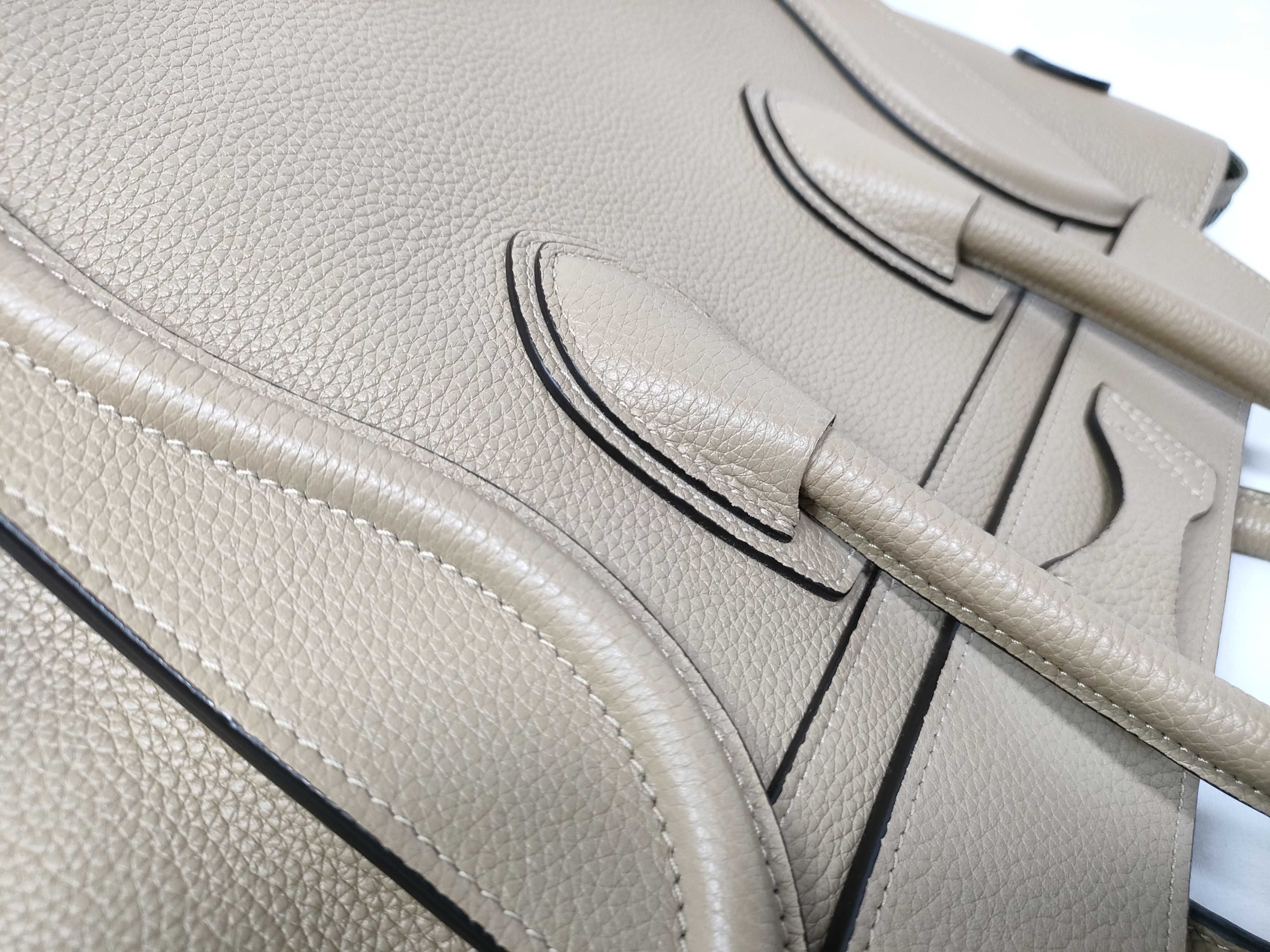Luggage Micro Shopper Handbag, Beige Leather Handbag — view 9