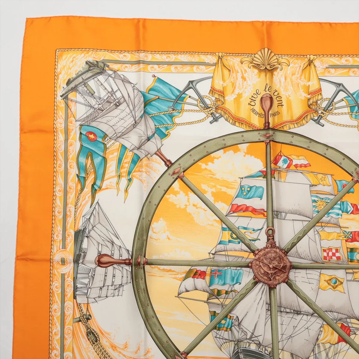 Carre 90 VIVE LE VENT Blow the Wind Scarf Silk Orange Thread Fuzzing — view 2