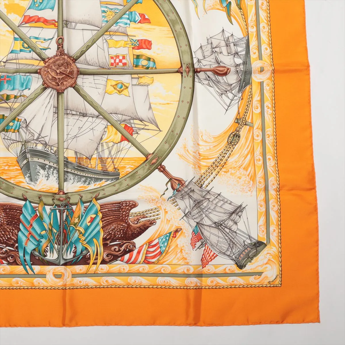 Carre 90 VIVE LE VENT Blow the Wind Scarf Silk Orange Thread Fuzzing — view 4