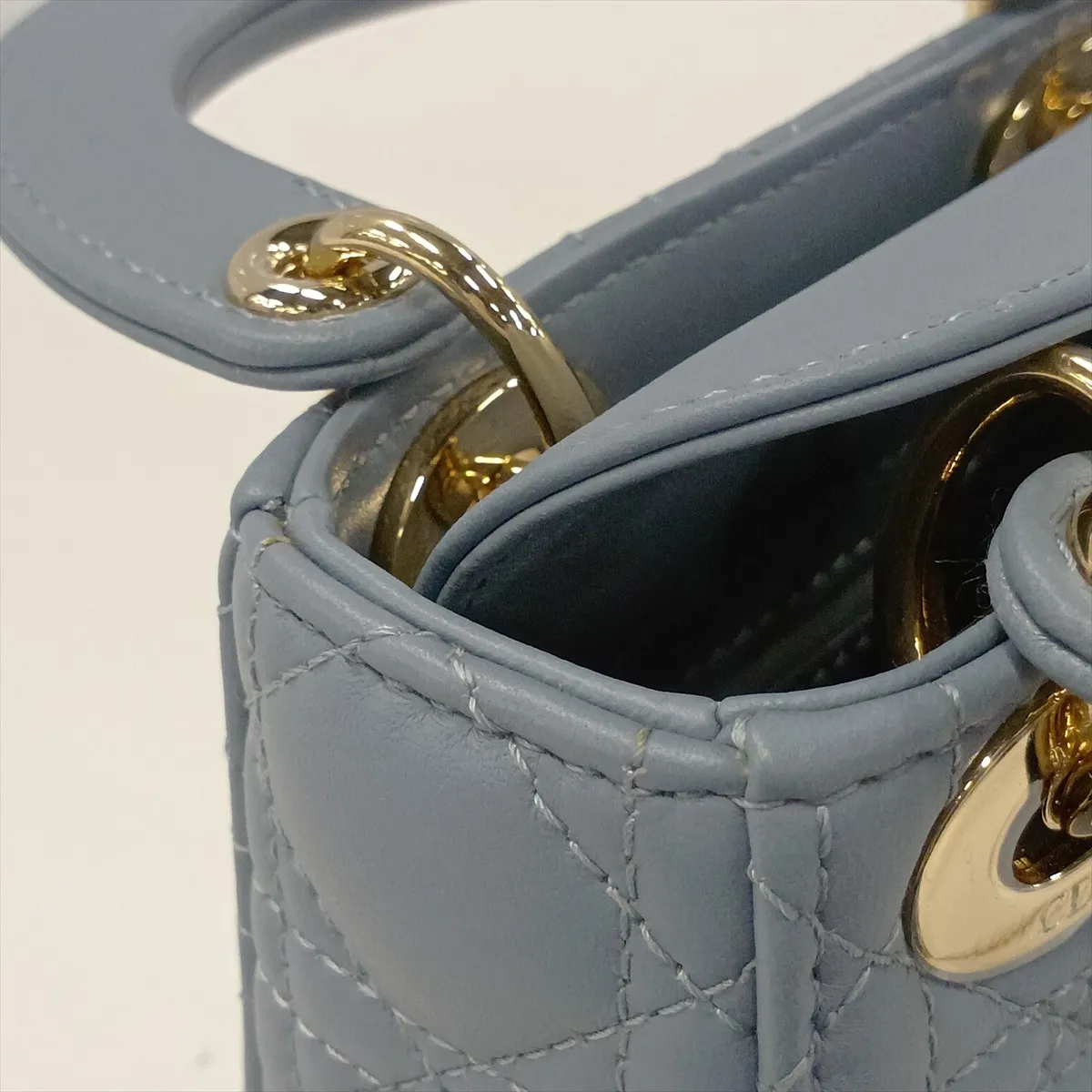 Cannage Lady Dior Micro Leather 2-Way Handbag, Blue — view 11