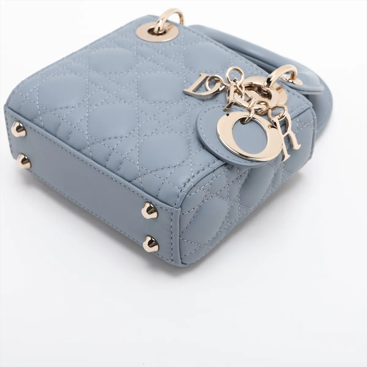 Cannage Lady Dior Micro Leather 2-Way Handbag, Blue — view 3