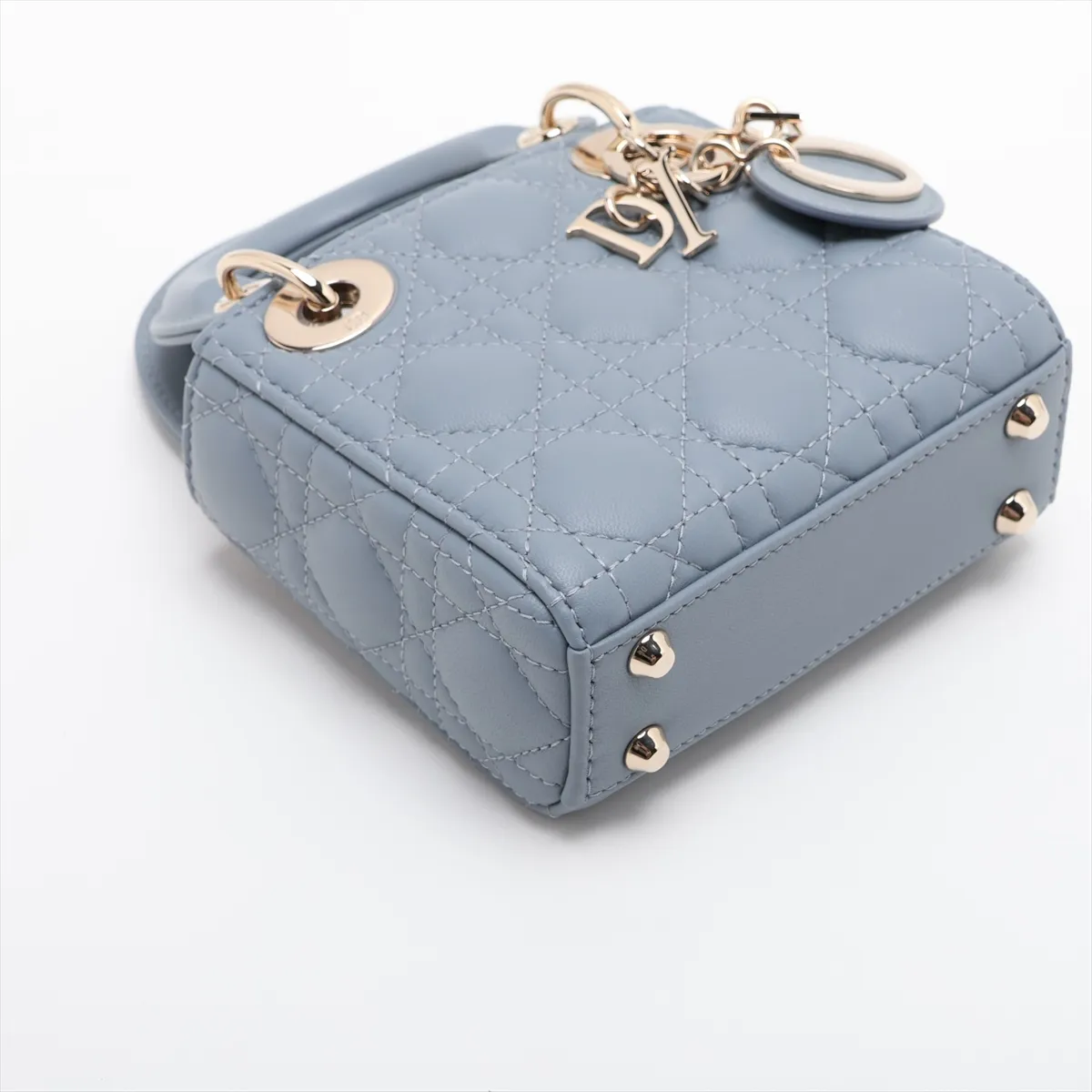 Cannage Lady Dior Micro Leather 2-Way Handbag, Blue — view 4