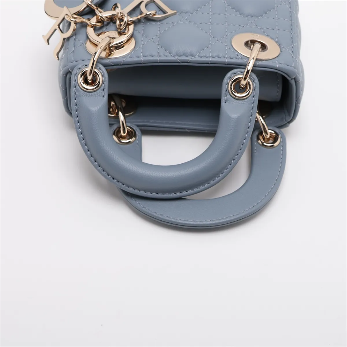 Cannage Lady Dior Micro Leather 2-Way Handbag, Blue — view 5