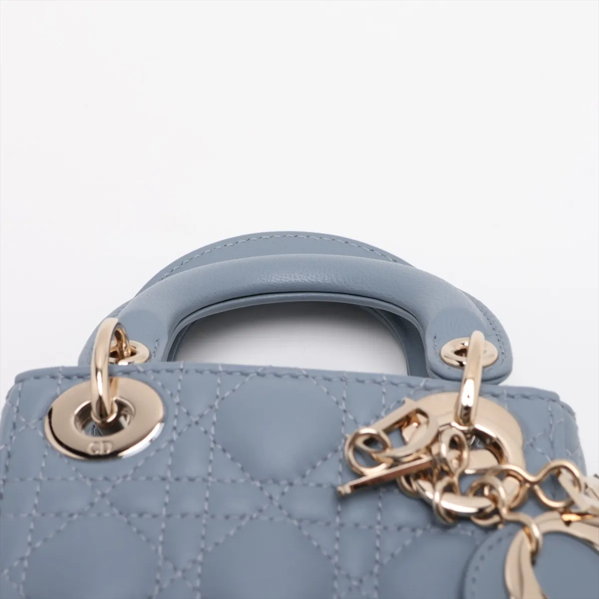 Cannage Lady Dior Micro Leather 2-Way Handbag, Blue — view 6