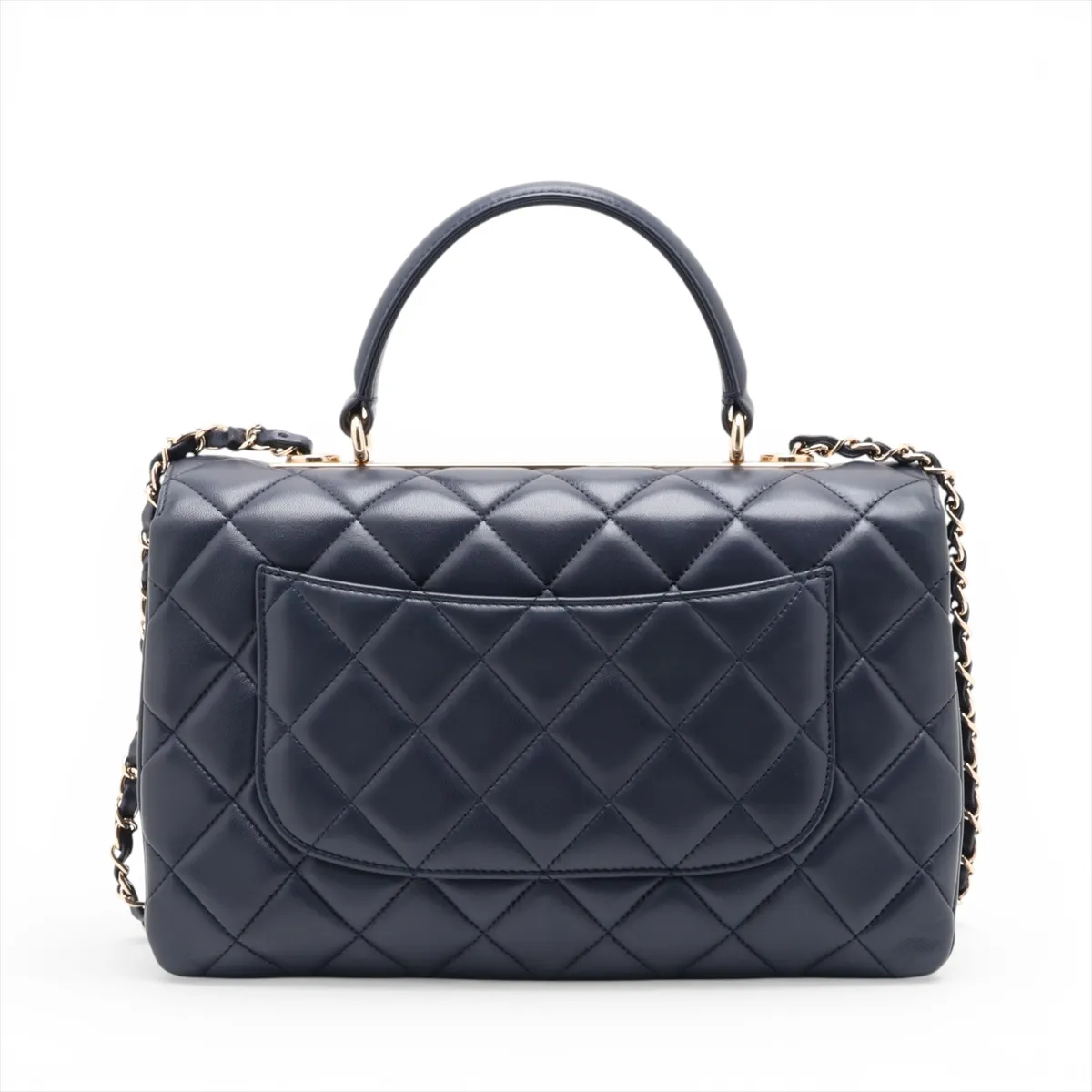 Trendy CC Lambskin 2-Way Handbag, Navy with Gold Hardware, 23407918, Serial Number 23 — view 2