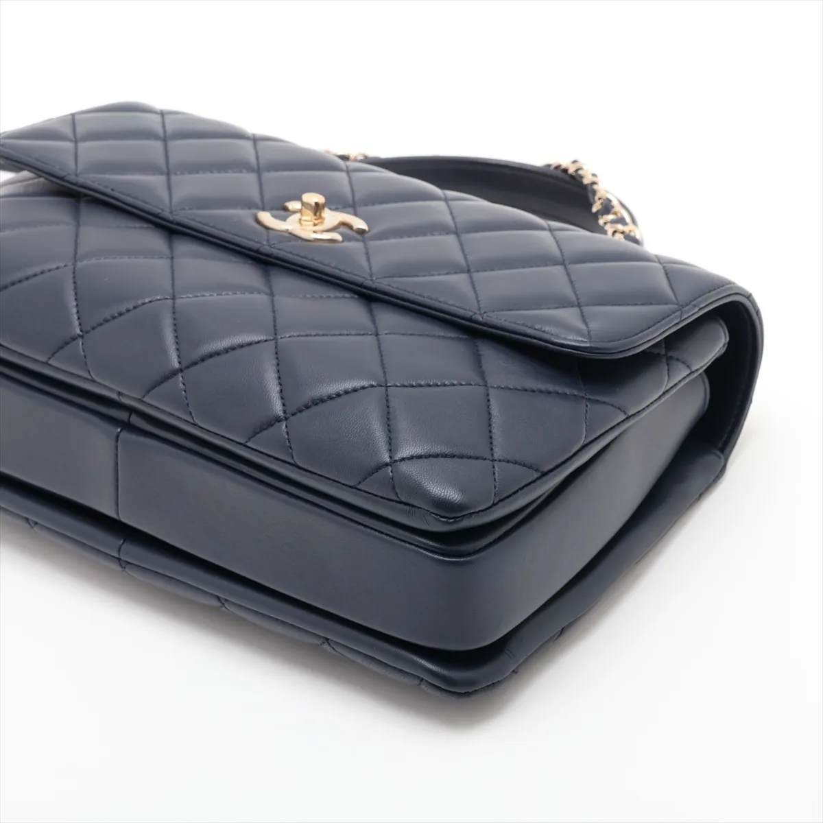 Trendy CC Lambskin 2-Way Handbag, Navy with Gold Hardware, 23407918, Serial Number 23 — view 3