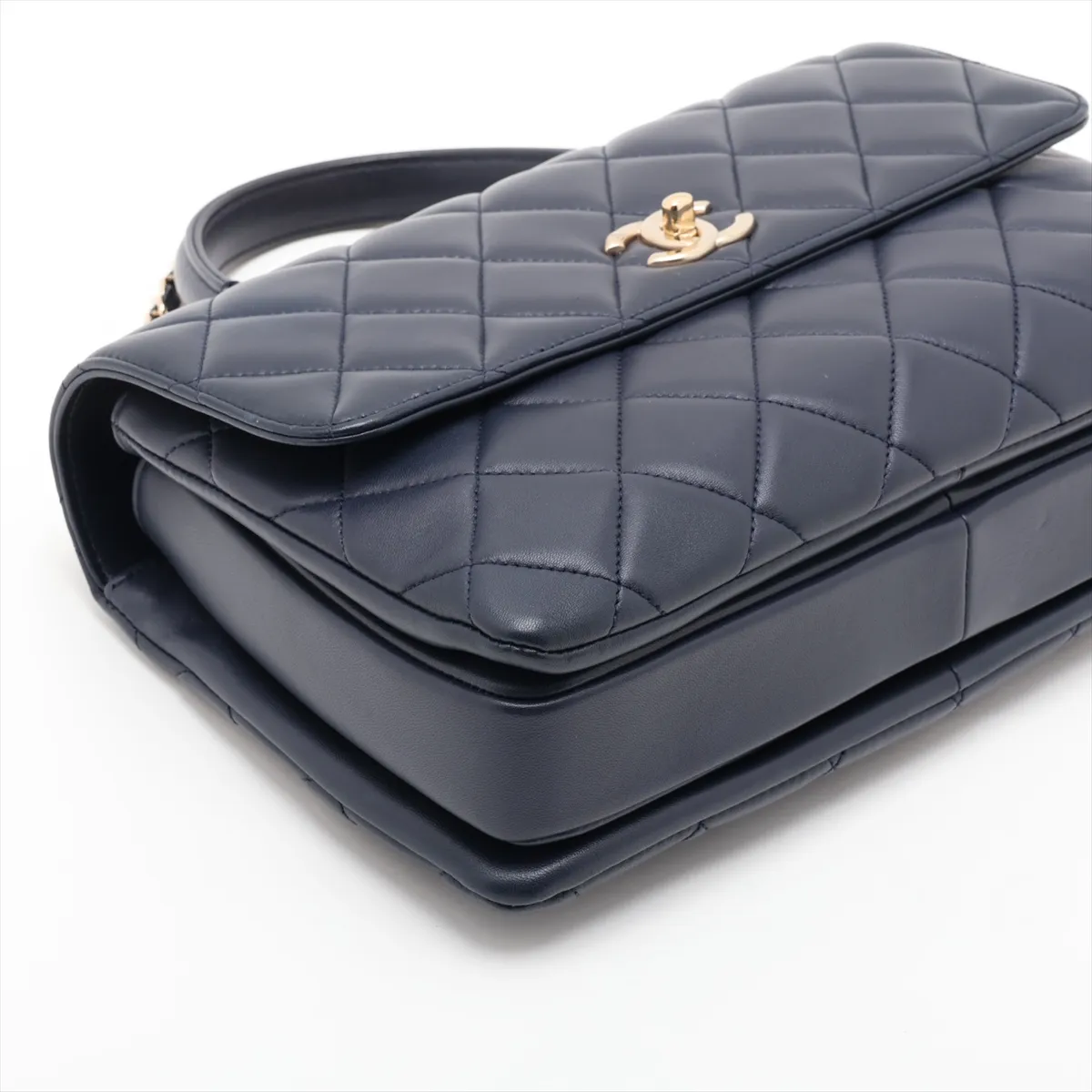 Trendy CC Lambskin 2-Way Handbag, Navy with Gold Hardware, 23407918, Serial Number 23 — view 4