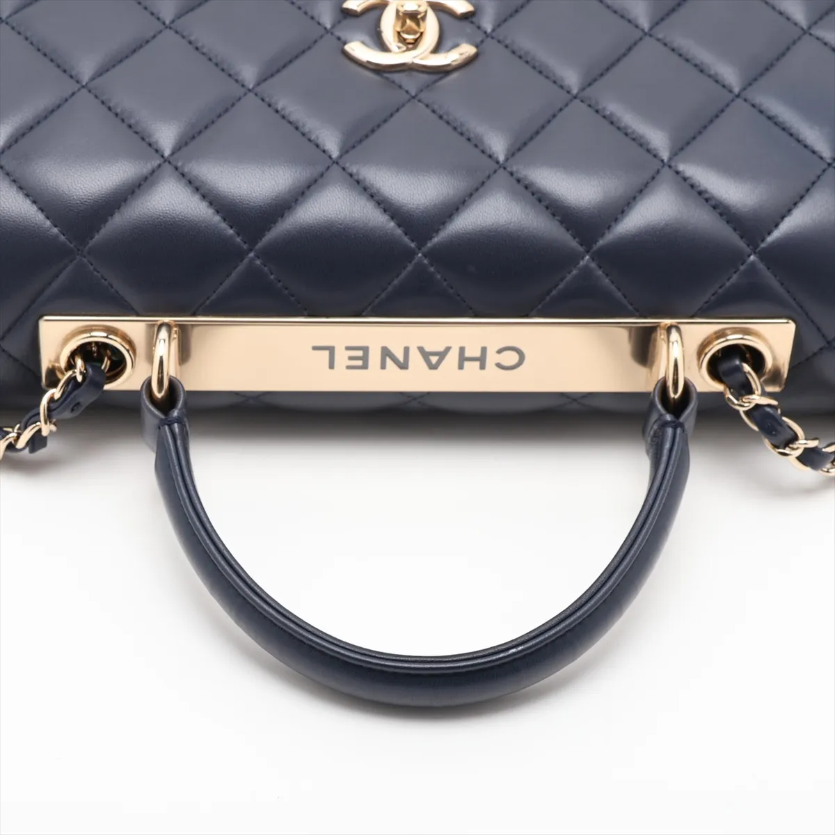 Trendy CC Lambskin 2-Way Handbag, Navy with Gold Hardware, 23407918, Serial Number 23 — view 5