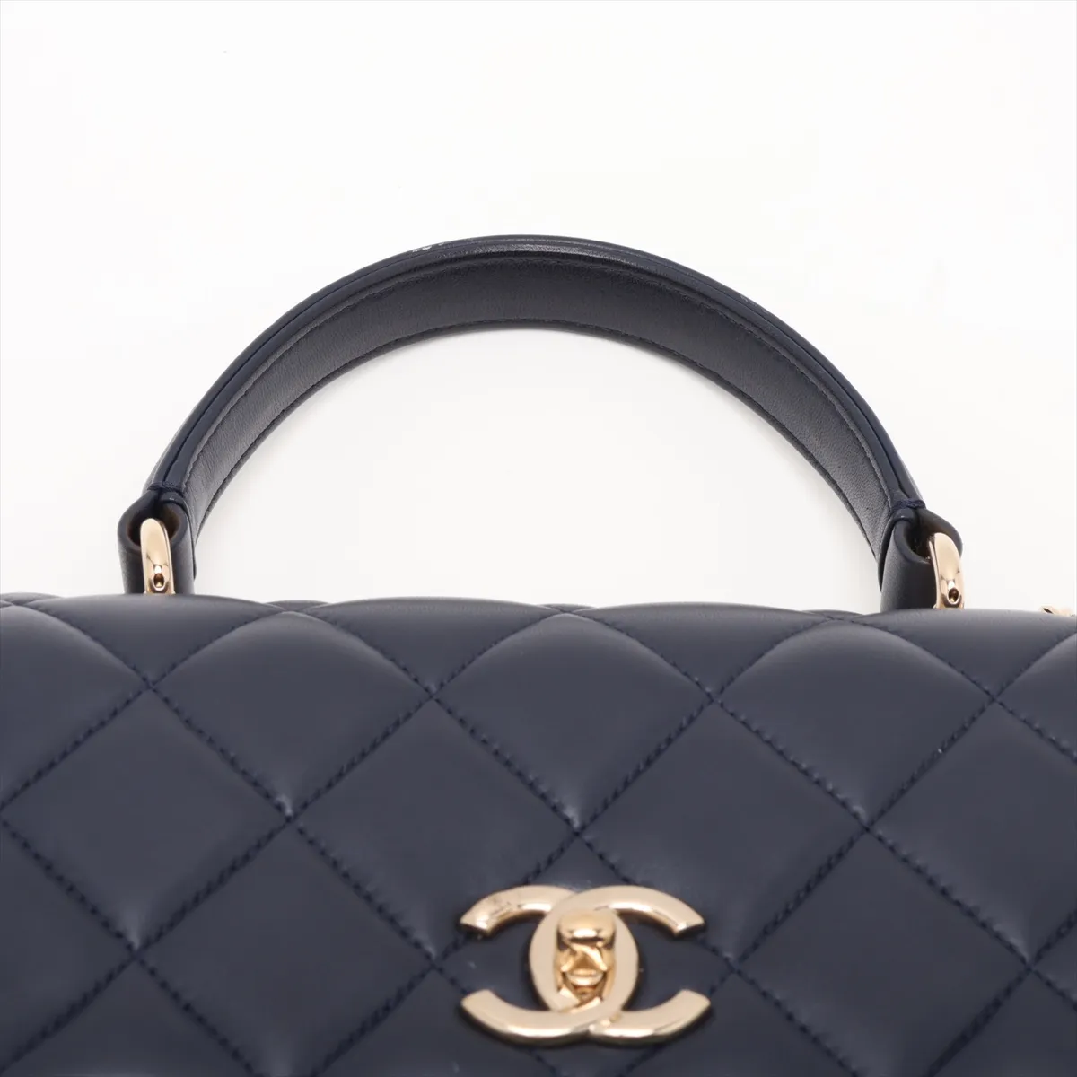 Trendy CC Lambskin 2-Way Handbag, Navy with Gold Hardware, 23407918, Serial Number 23 — view 6