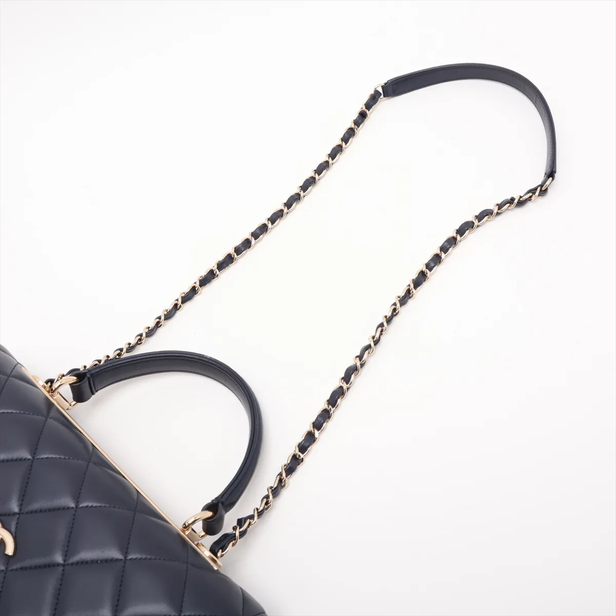 Trendy CC Lambskin 2-Way Handbag, Navy with Gold Hardware, 23407918, Serial Number 23 — view 7