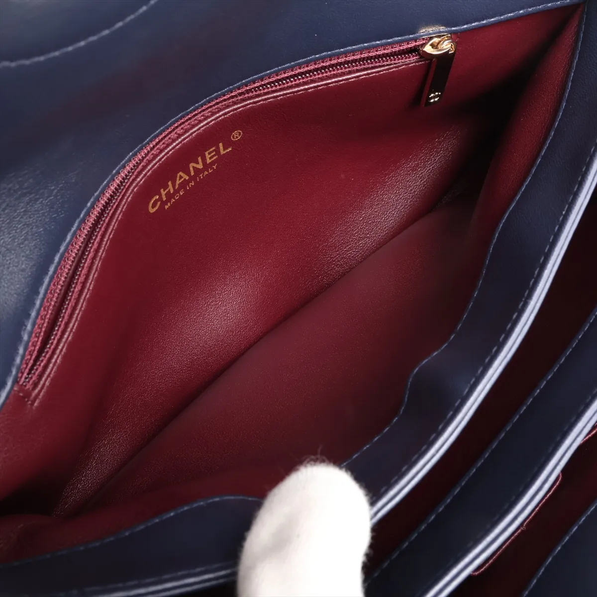 Trendy CC Lambskin 2-Way Handbag, Navy with Gold Hardware, 23407918, Serial Number 23 — view 10