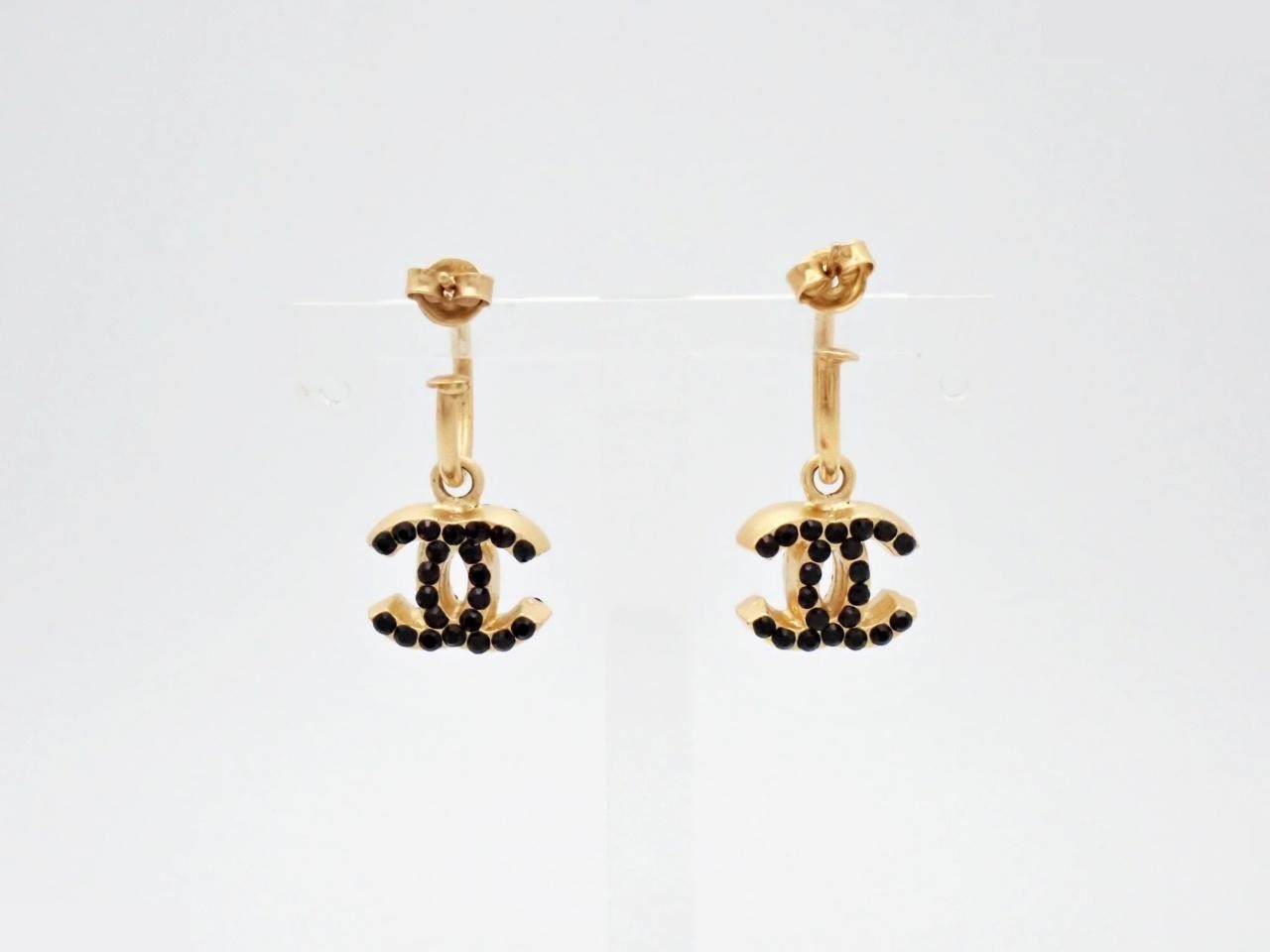 Coco Mark Rhinestone Black Swing Earrings — view 2