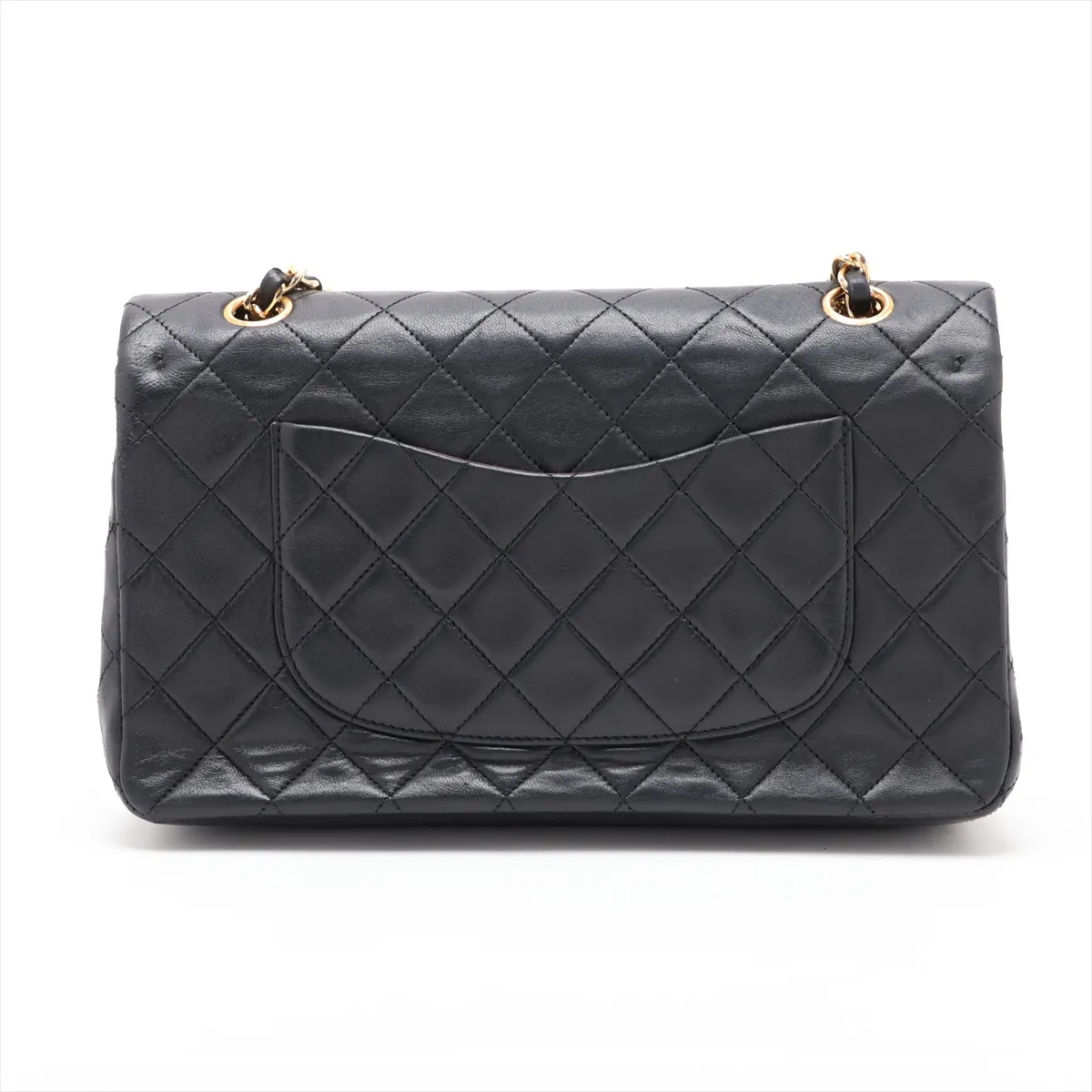 Matelassé 25 Lambskin Double Flap Double Chain Bag, Black with Gold Hardware, A01112 — view 2